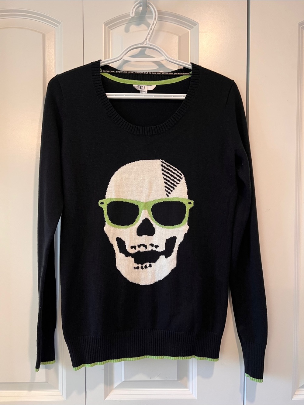 Black Skull Sweater with Green Accent